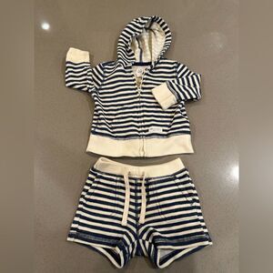 Baby Gap Boys Matching Navy Blue striped set : zip up hoodie & shorts 6-12 month